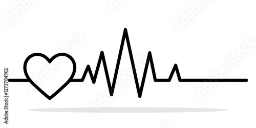 Medical icon with heartbeat. Minimalist black medical icon featuring a heartbeat and heart. Concept of healthcare, cardiology, and medical support. Vector illustration