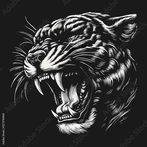 fierce roar growling panther head  Tattoo engraving design
