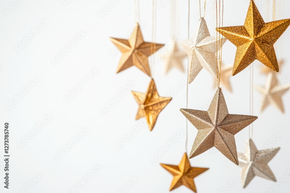 Fototapeta premium 3D Hanging Stars Decoration Isolated and White Background