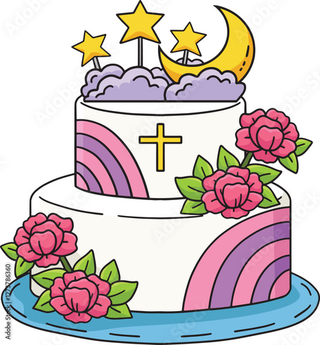 Baptism Cake Cartoon Colored Clipart Illustration 
