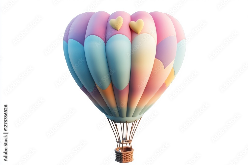 Naklejka premium 3D Hot Air Balloon Ride with Hearts Isolated and White Background