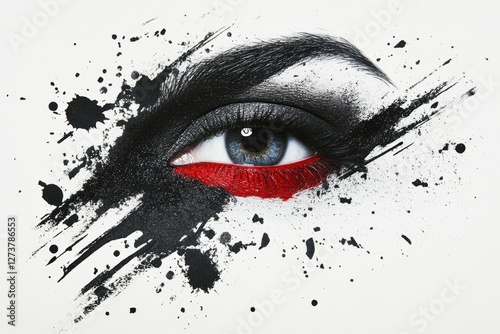 Abstract eye art with red black splash design