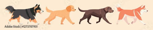 Diverse dog breeds illustration, isolated vector set