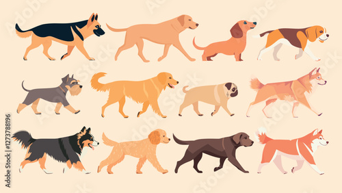 Diverse dog breeds illustration, isolated vector set