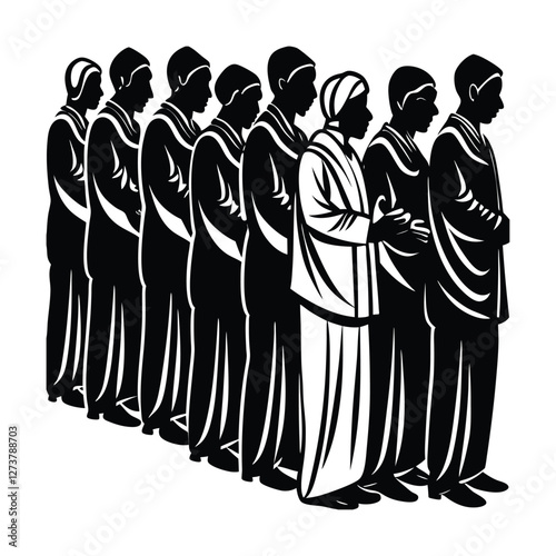 silhouettes of worshippers standing in a row