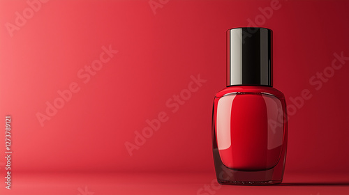 Glossy Nail Polish Bottle with red color background
