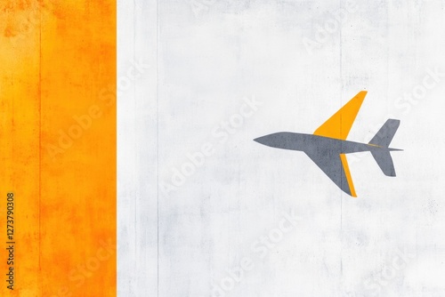 Minimalist airplane on orange white wall