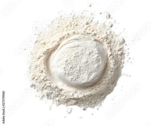 Flour or cooking flour from top view Isolated on white background.