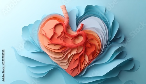 Paper art interpretation of cardiovascular health, paper heart with arteries and veins, detailed texture and color, artistic medical illustration, 8K highdefinition visuals photo