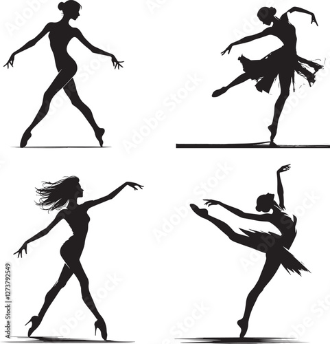 Graceful Stride in black and white silhouette assets in vector farm 