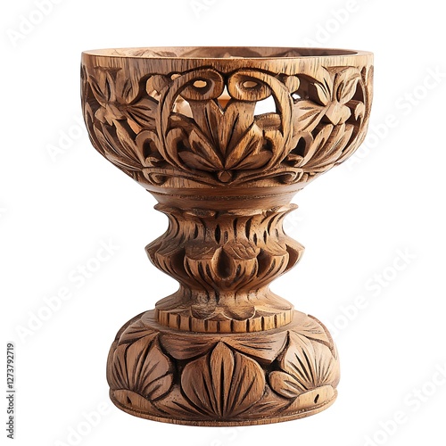 Handcrafted Wooden Candle Holder with Intricate Detailing. photo