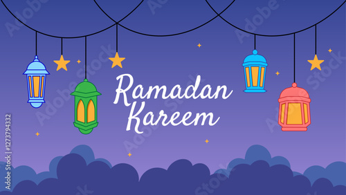 ramadan kareem greeting card moroccan lamp lantern in the night and sky 