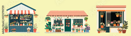 Charming floral shop illustrations, isolated vector set