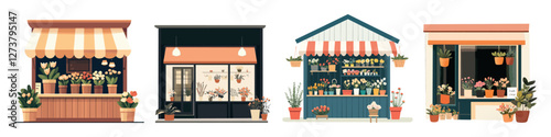 Charming floral shop illustrations, isolated vector set