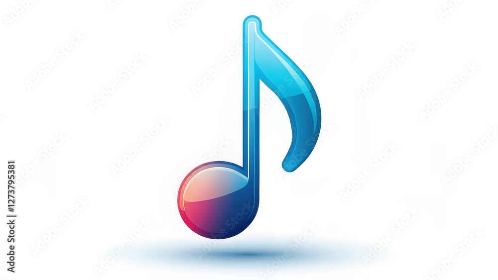 Glossy Music Note Icon on White Background