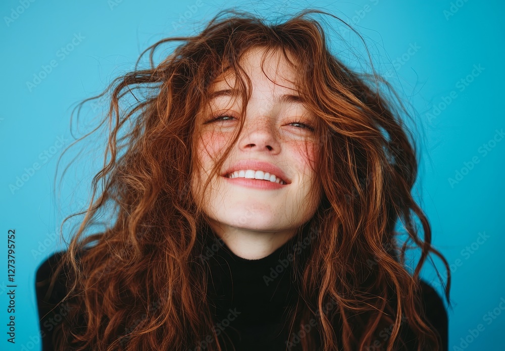 My hair makes me incredibly happy. In a studio portrait, a beautiful woman with long hair poses elegantly against a grey backdrop My hair makes me incredibly happy. In a studio portrait, a beautiful woman with long hair poses elegantly against a grey backdrop