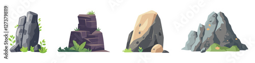 Colorful cartoon rock formations, isolated vector set