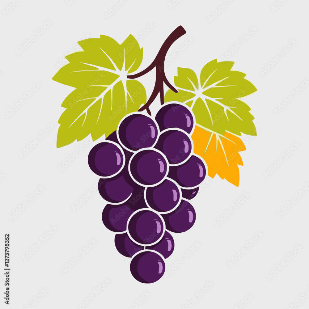 Fototapeta premium Vector Illustration of a Bunch of Purple Grapes with Leaves