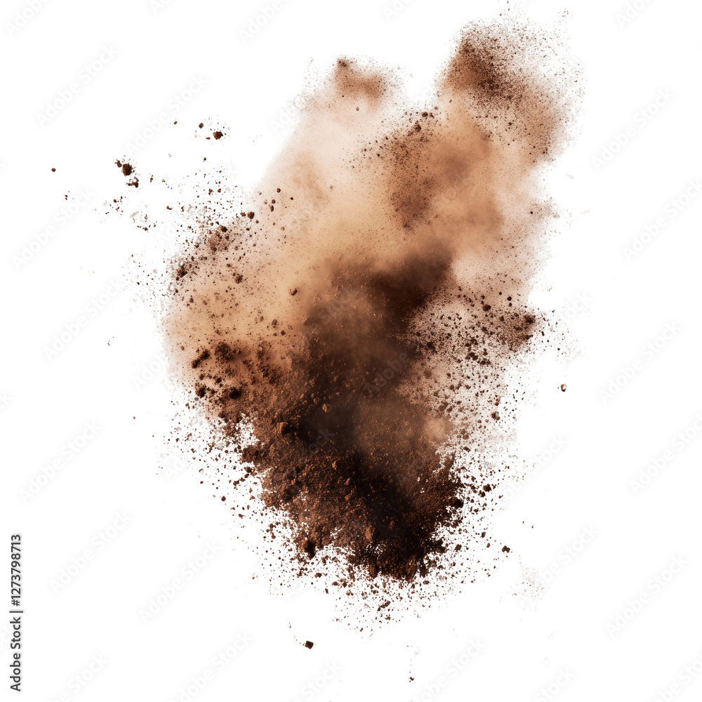 A cloud of dust is on a white background A cloud of dust is on a white background