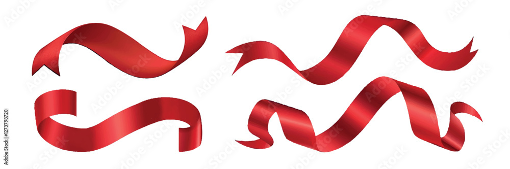Elegant red ribbon designs isolated illustration, vector set