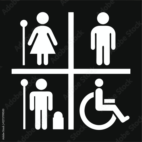 Toilet Sign Restroom, Mother room and  WC Symbole on dark background