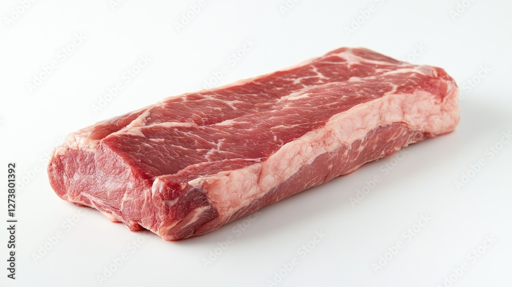 A high-definition image of a pork loin with a marbled surface, showing its fresh, pink color and texture, set against a pristine white background. A high-definition image of a pork loin with a marbled surface, showing its fresh, pink color and texture, set against a pristine white background.