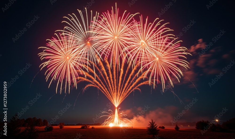 Stunning fireworks illuminate the night sky, creating a vibrant display of colors. Perfect for celebrations, events, or festive marketing materials. Stunning fireworks illuminate the night sky, creating a vibrant display of colors. Perfect for celebrations, events, or festive marketing materials.