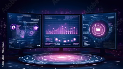 Obraz na płótnie Futuristic digital security monitoring hub showcasing AI driven cyber threat analysis and real time data breach prevention dashboard w salonie