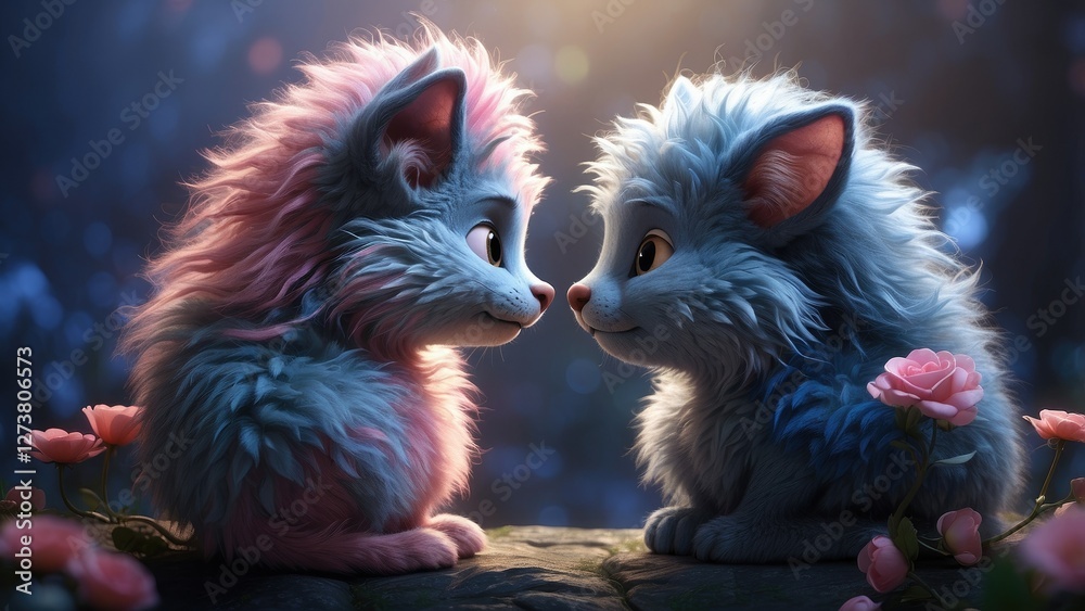 Obraz premium Fantasy style animals being in love