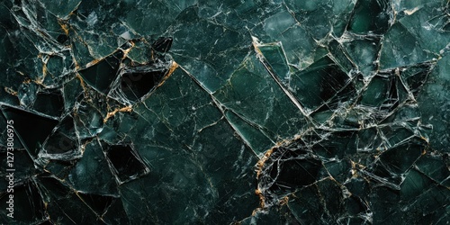 A captivating dark green marble exudes elegance, featuring textured surfaces with intricate cracks and scratches. Varied shades transition from deep to light greens, enhancing its allure photo