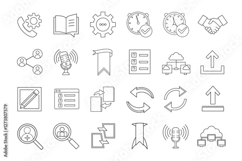editable communication icon set on white background 