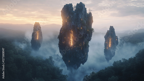 Mysterious Alien Artefacts, Misty Ethereal Glowing Monolith - AI Generated