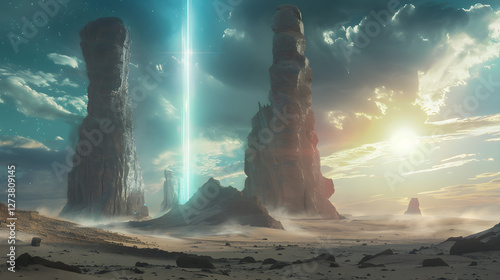 Mysterious Alien Artefacts, Misty Ethereal Glowing Monolith - AI Generated