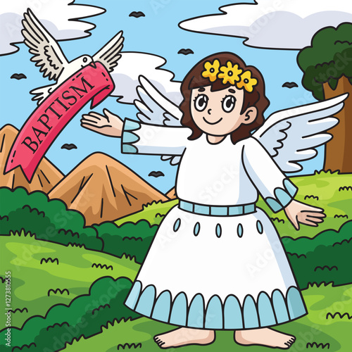 Baptism Angel and Dove Colored Cartoon 