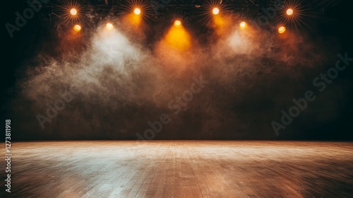 Intense lighting effects from dramatic golden spotlights filled the stage photo
