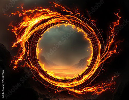 Mystical Glowing Portal with Arcane Energy and Sparks photo