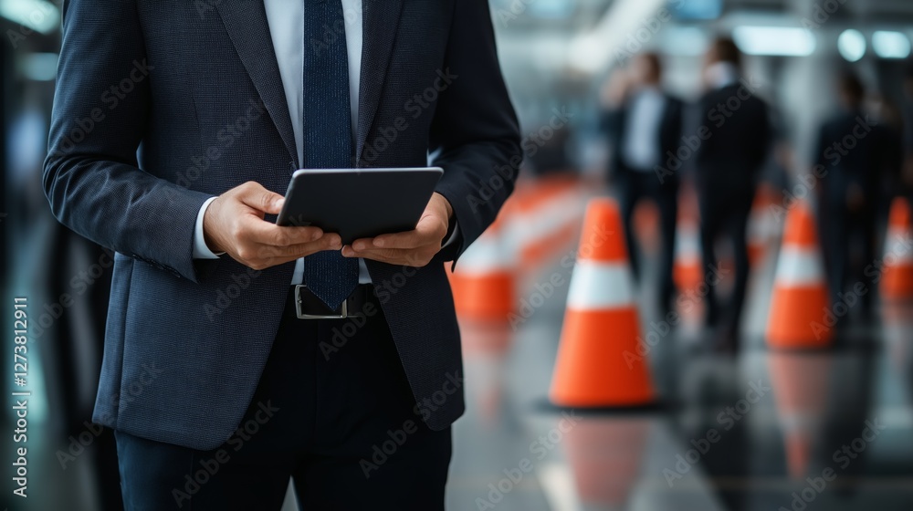 Businessman using tablet digital signature AI generated Businessman using tablet digital signature AI generated