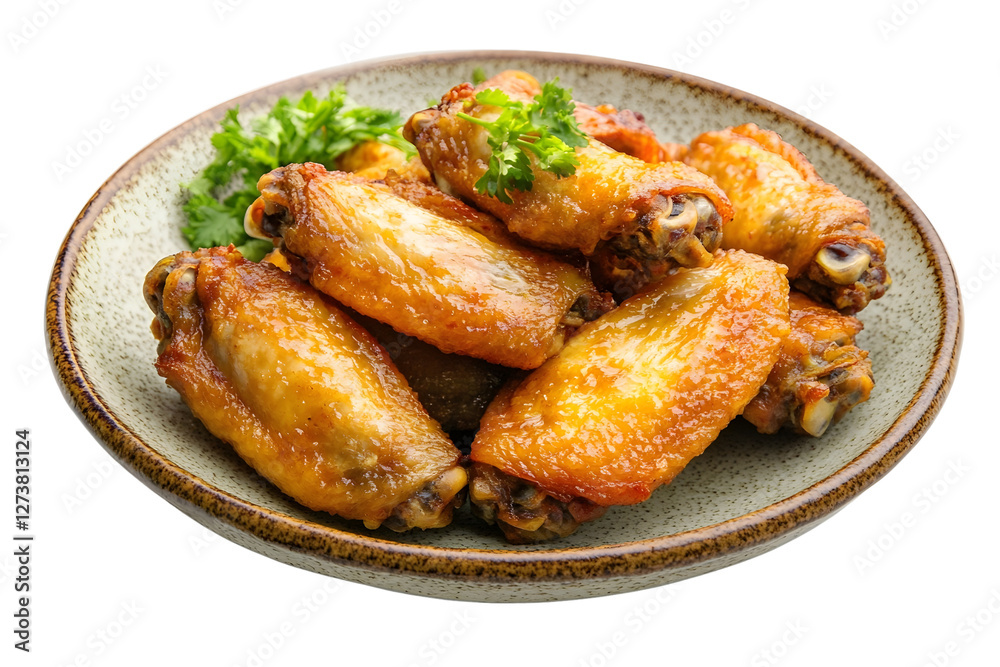 Chinese stir-fry chicken wings Isolated on white background. Chinese stir-fry chicken wings Isolated on white background.
