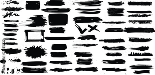 Black vector rough edge rectangles. Grunge square frames set.