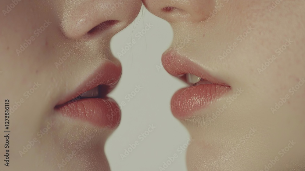Obraz premium Close-up photograph of two women touching noses to symbolize friendship, love, and bonding. Perfect for social media, advertisements, and blog articles