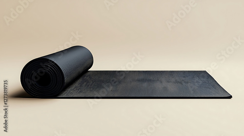 rolled yoga mat made from natural rubber, featuring textured surface, ideal for fitness and exercise routines