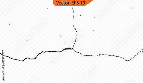 Surface Crack Vector Set – Realistic Ground and Concrete Fissures, Earthquake Damage, and Broken Wall or Glass Pattern Isolated on White Background