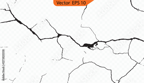 Realistic Ground Crack Vector Set – Earthquake Fissures, Drought Crevices, and Land Surface Breaks Isolated on Transparent Background