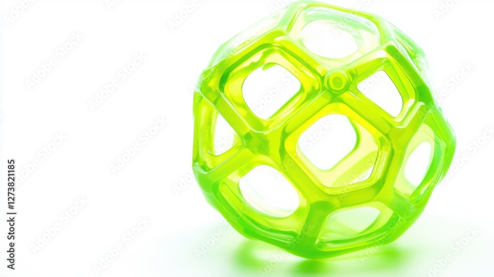 Geometric Hollow Green Plastic Ball with Modern Design on White Background Close Up