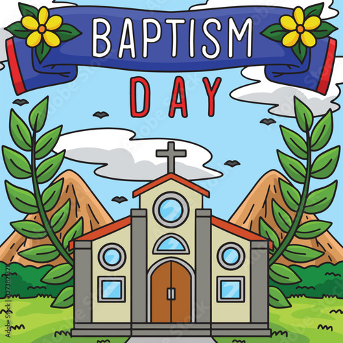 Baptism Day Colored Cartoon Illustration 