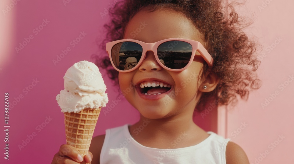 happy girl eating ice cream cone happy girl eating ice cream cone