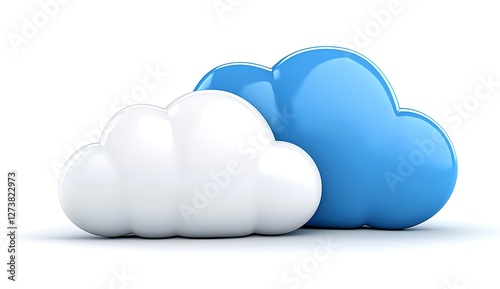 3D Rendered Clouds in Blue and White Colors on a Bright Background