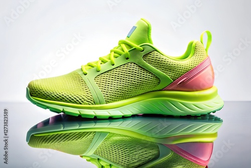 Neon Athletic Sneakers with Mesh Fabric and Rubber Soles, High-End Product Photography
