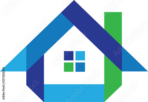 House Logo Blue and Green a set of modular house icons