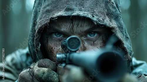 Closeup of a hand holding a gun in a tensed position portraying power and intensity photo